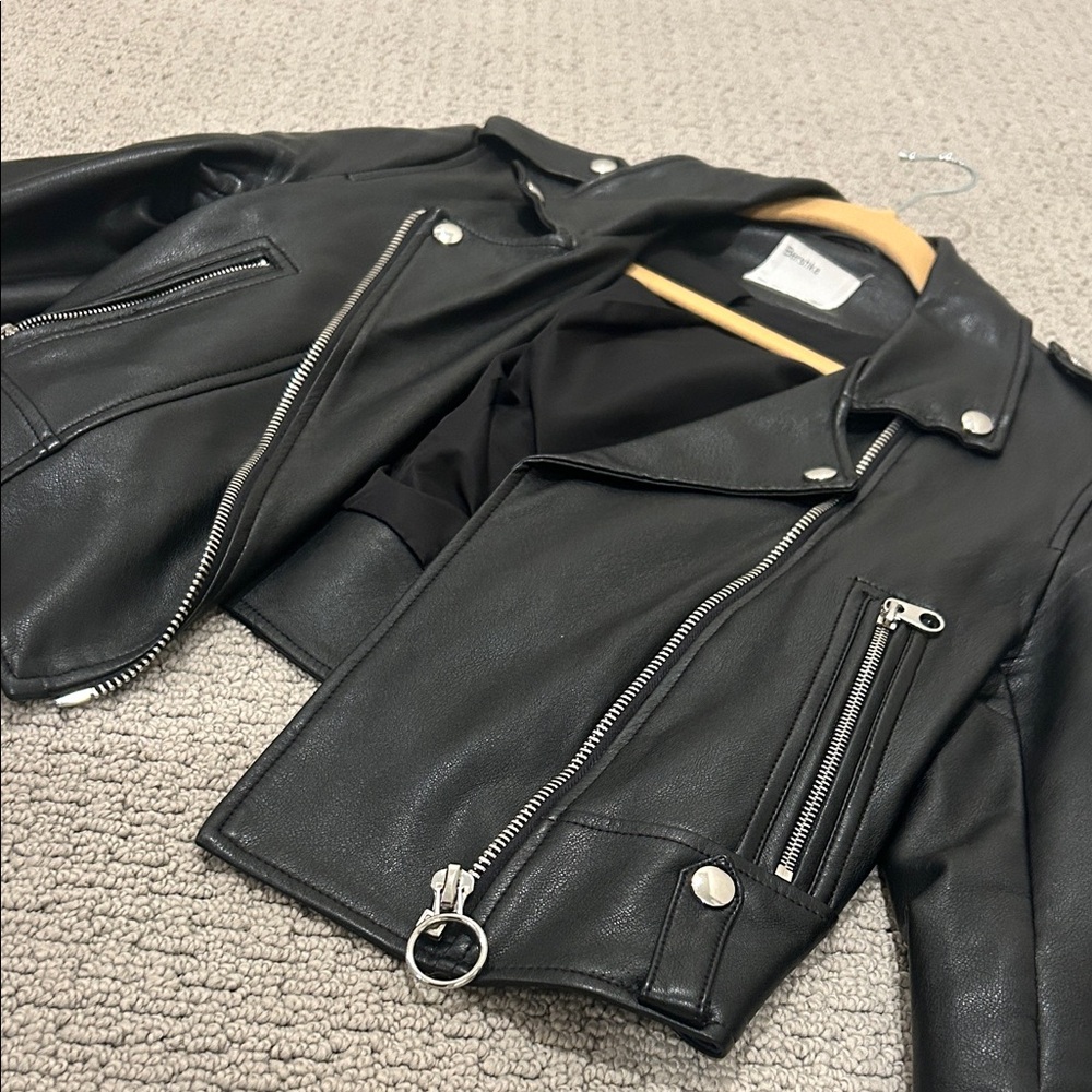 Bershka Black Leather Biker Jacket - Picture 2 of 2